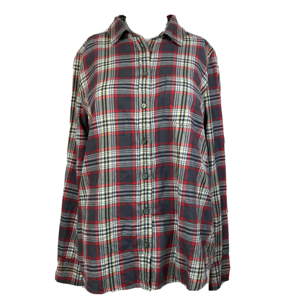 J. Crew Re-Imagined Shirt Womens S Gray Red Flannel Plaid Button Up‎ Long Sleeve